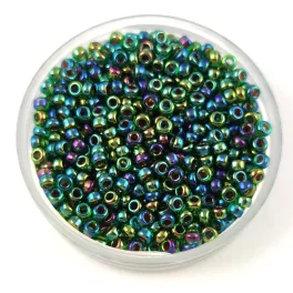   Miyuki Japanese Round Seed Bead - 344 - Fuchsia Lined Emerald AB - size:11/0 - 30g