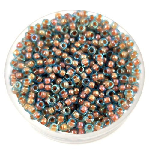 Miyuki Japanese Round Seed Bead - 351 - Peach Lined Aqua Luster - size:11/0