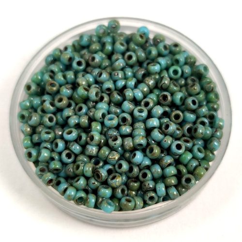 Miyuki Japanese Round Seed Bead - 4514 - Opaque Turquoise Blue Picasso - size:11/0