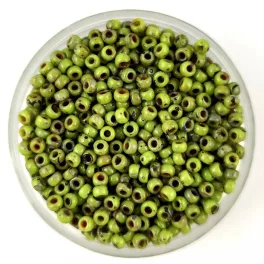   Miyuki Japanese Round Seed Bead - 4515 - Opaque Chartreuse Picasso - size:11/0