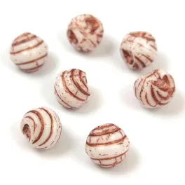   Mushroom - Czech Glass Bead - Striped - Alabaster Antique Gold - 9x8mm