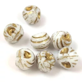   Mushroom - Czech Glass Bead - Striped - Alabaster Gold - 9x8mm