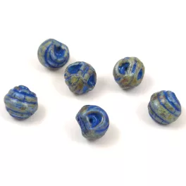   Mushroom - Czech Glass Bead - Striped - Alabaster Gray Blue - 9x8mm