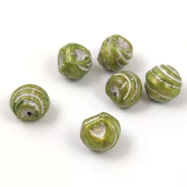   Mushroom - Czech Glass Bead - Striped - Alabaster Green - 9x8mm