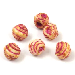   Mushroom - Czech Glass Bead - Striped - Alabaster Travertine Fuchsia - 9x8mm
