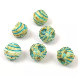   Mushroom - Czech Glass Bead - Striped - Alabaster Travertine Turquoise - 9x8mm