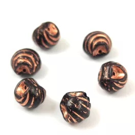 Mushroom - Czech Glass Bead - Striped - Jet Copper - 9x8mm