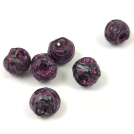   Mushroom - Czech Glass Bead - Striped - Jet Travertine Violet - 9x8mm