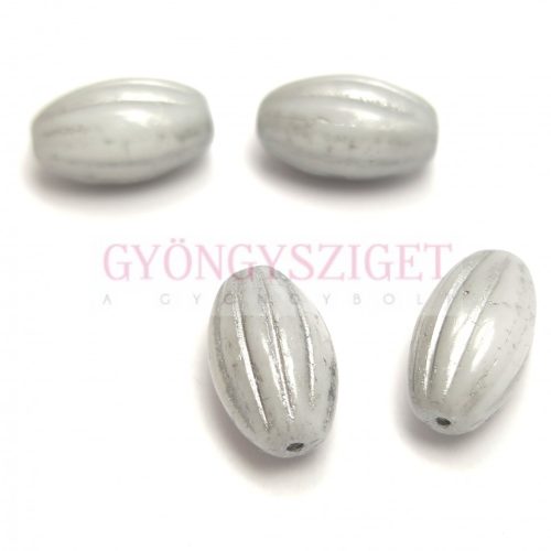 Special Shapes - Czech Glass Bead - Olive Melon - Alabaster Silver Luster - 14x8mm