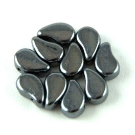   Paisley Duo - cseh préselt kétlyukú gyöngy - Hematit - 8x5mm