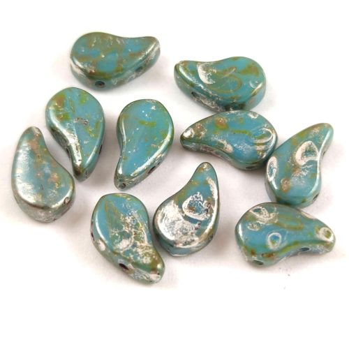 Paisley Duo - cseh préselt kétlyukú gyöngy - Turquoise Blue Rembrandt - 7.5  x 7.5 mm