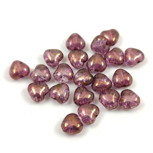 Special Shapes - Czech Glass Bead - Heart - Crystal Lila Bronz Luster - 6mm