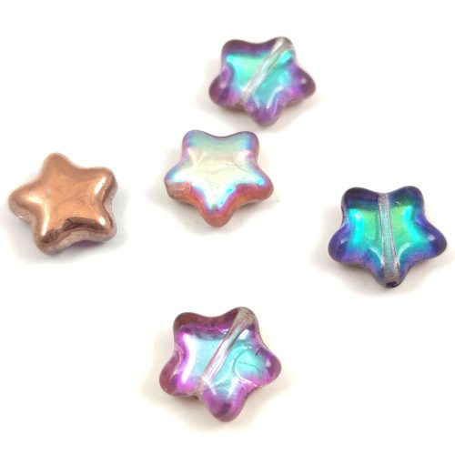 Special Shapes - Czech Glass Bead - Star - Crystal Copper Rainbow - 12mm