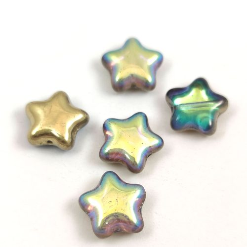 Special Shapes - Czech Glass Bead - Star - Crystal Golden Rainbow - 12mm