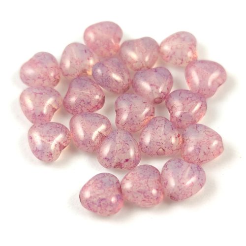Cseh préselt egyedi formák - szív - Opal White Pink Luster - 6mm