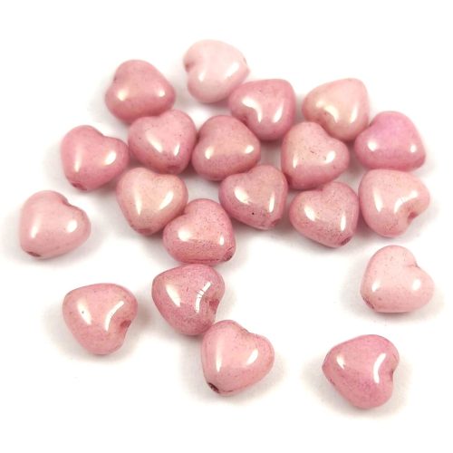 Special Shapes - Czech Glass Bead - Heart - Alabaster Pink Luster - 6mm