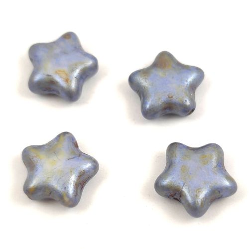 Special Shapes - Czech Glass Bead - Star - Alabaster Blue Brown Luster - 12mm