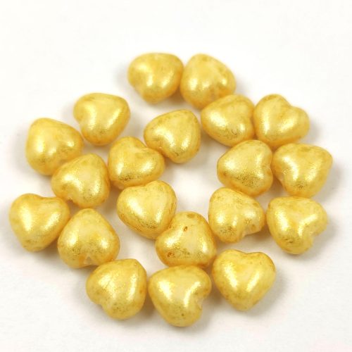 Special Shapes - Czech Glass Bead - Heart - Alabaster Milky Beige Gold - 6mm