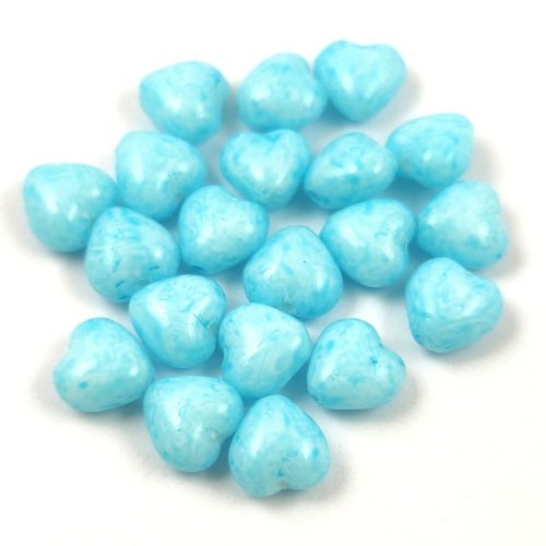 Special Shapes - Czech Glass Bead - Heart - Alabaster Milky Blue Turquoise - 6mm