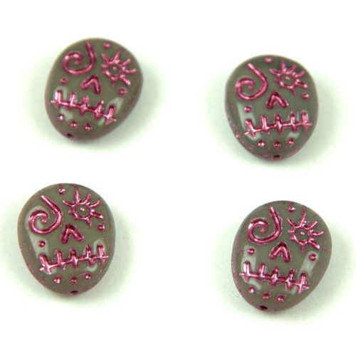 Cseh préselt egyedi formák -  Purple Fuchsia - Calavera - 16x13mm