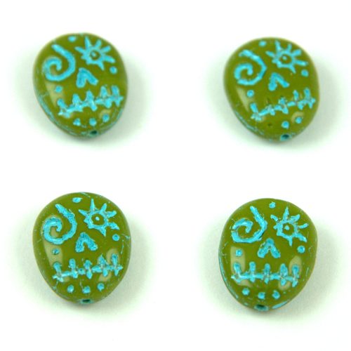 Cseh préselt egyedi formák -  Green Pea Turquoise Blue - Calavera - 16x13mm