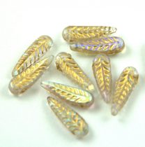   Special Shapes - Czech Glass Bead - Feather - Crystal AB Gold Luster - 5x17mm