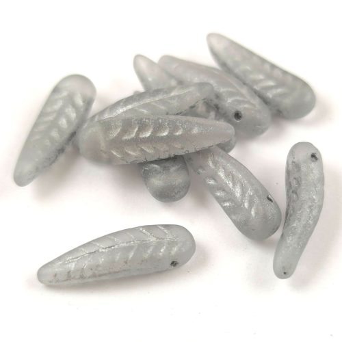 Special Shapes - Czech Glass Bead - Feather- Crystal Matt Silver - 5x17mm