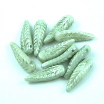   Special Shapes - Czech Glass Bead - Feather - Alabaster Light Green Luster - 5x17mm