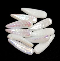   Special Shapes - Czech Glass Bead - Feather - Alabaster AB - 5x17mm