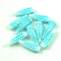   Special Shapes - Czech Glass Bead - Feather - Alabaster Turquoise  - 5x17mm