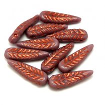   Special Shapes - Czech Glass Bead - Feather - Alabaster Purple Copper - 5x17mm