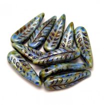   Special Shapes - Czech Glass Bead - Fern - Alabaster Brown Blue Luster - 5x17mm