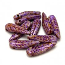   Special Shapes - Czech Glass Bead - Fern - Alabaster Brown Purple Luster - 5x17mm