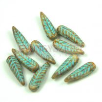   Special Shapes - Czech Glass Bead - Feather - Alabaster Turquoise Travertine - 5x17mm