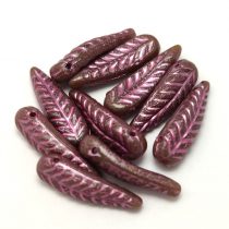   Special Shapes - Czech Glass Bead - Feather - Alabaster Violet Travertine - 5x17mm