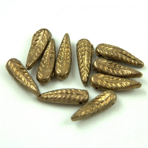 Special Shapes - Czech Glass Bead - Feather - Jet Golden Bronze - 5x17mm