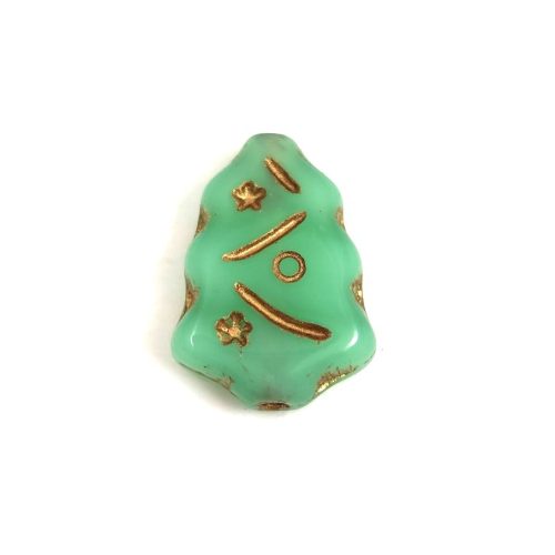 Special Shapes - Czech Glass Bead - Pine - Opal Turquoise Green Gold - 17x12mm