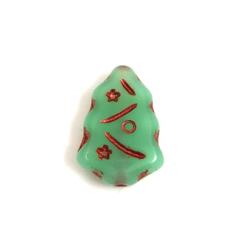 Special Shapes - Czech Glass Bead - Pine - Opal Turquoise Green Copper - 17x12mm