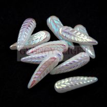   Special Shapes - Czech Glass Bead - Fern - Alabaster AB - 5x17mm