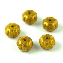   Special Shapes - Czech Glass Bead - Melon - Yellow Bronze Travertin- 8x11mm