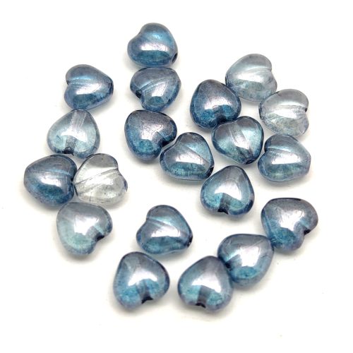 Special Shapes - Czech Glass Bead - Heart - Crystal Blue Luster - 6mm