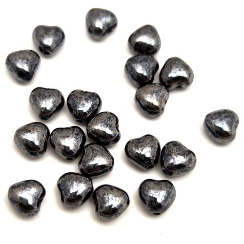 Special Shapes - Czech Glass Bead - Heart - Hematit - 6mm