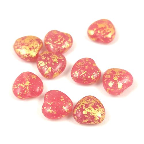 Special Shapes - Czech Glass Bead - Heart - Opal Pink Gold Splash - 8mm