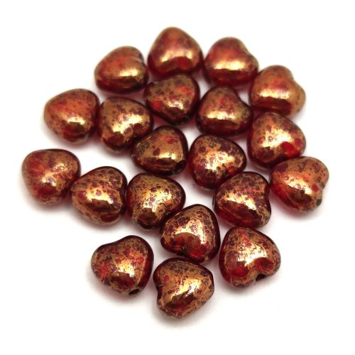 Special Shapes - Czech Glass Bead - Heart - Siam Bronze Luster - 6mm