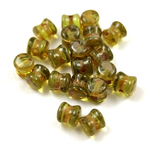 Pellet - Czech Glass Bead - light olivine picasso -4x6mm