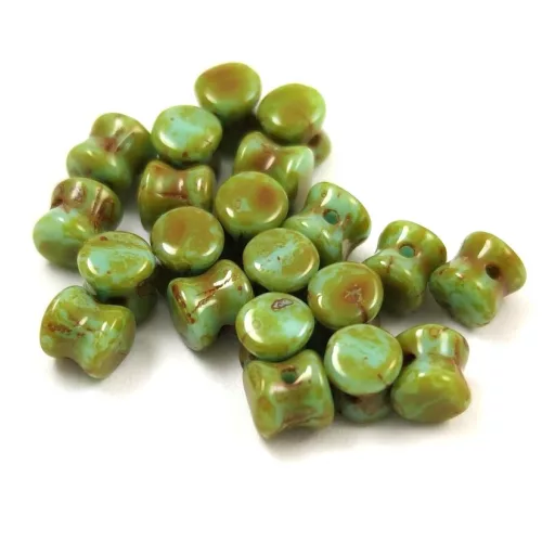 Pellet - Czech Glass Bead - opaque turquoise blue traventin -4x6mm