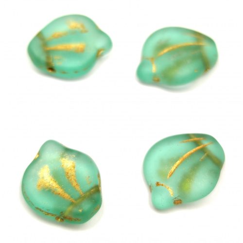 Préselt virágszirom gyöngy - Peony Petal - 12x15mm - Matt Turquoise Green Gold