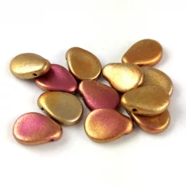   Petal - Czech Glass Bead - 8x11mm - Yellow Gold Metallic Iris