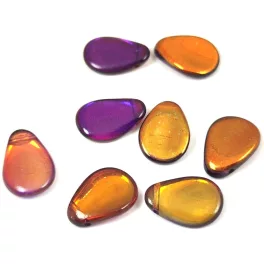   Petal - Czech Glass Bead - 11x16mm - Crystal Purple Gold Magic
