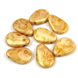 Petal - Czech Glass Bead - 11x16mm - Alabaster Gold Luster
